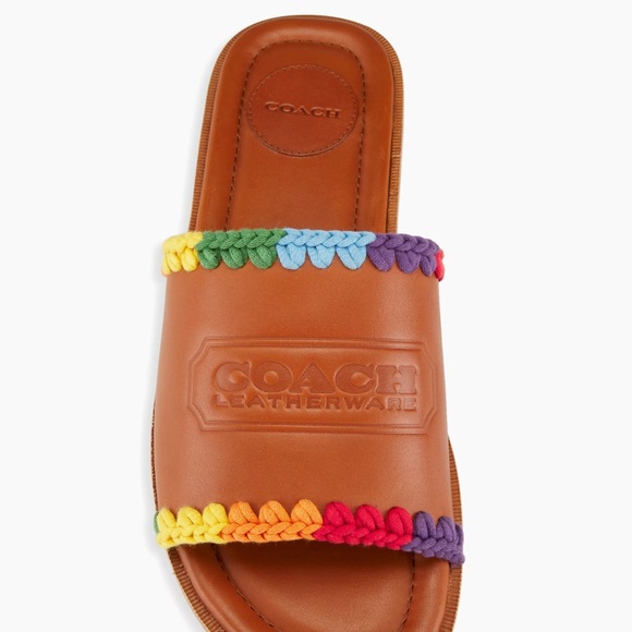 COACH Pride Leather Crochet-Trimmed Slides - Picture 6 of 7